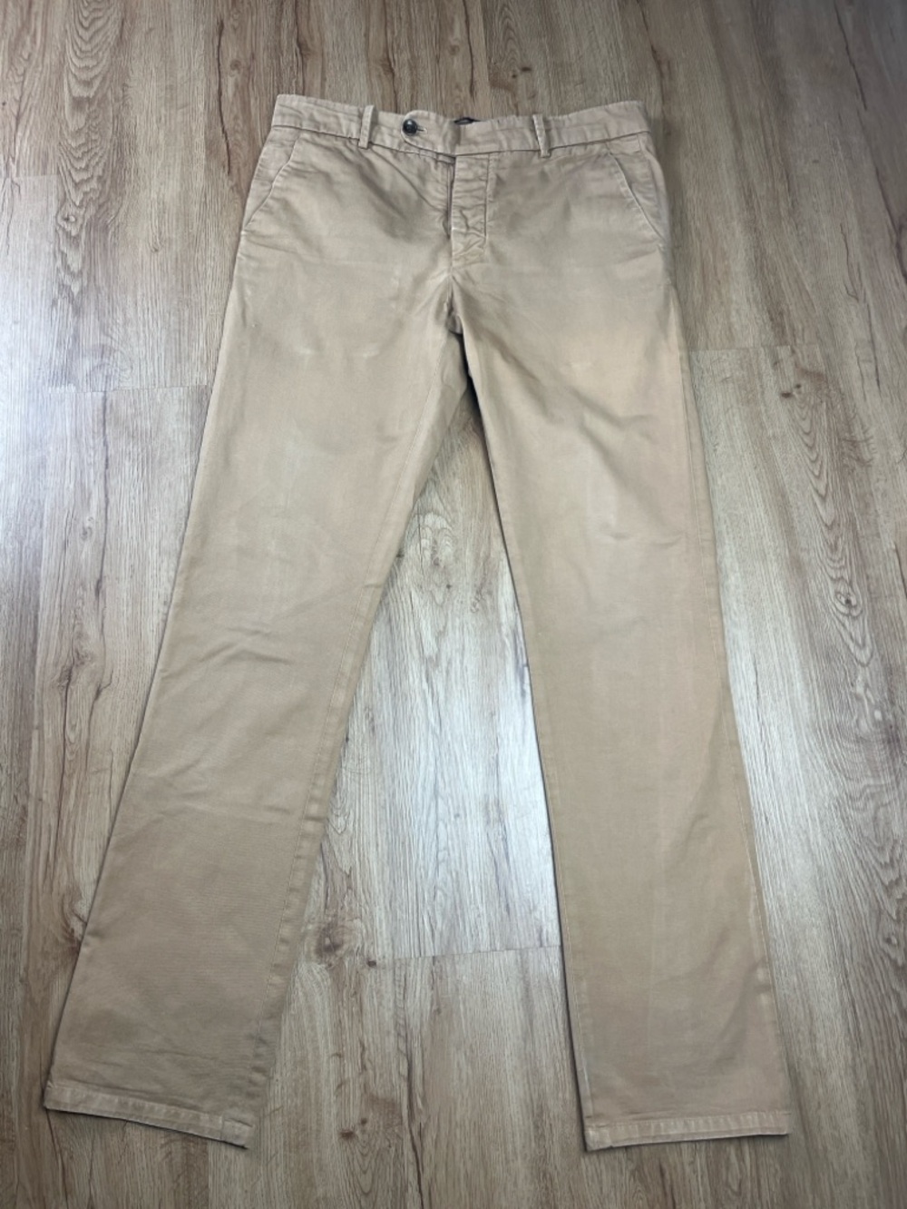 UNIS Mens Khaki Chino Pants Size 35 Slim Straight Tan Cotton Made in Italy